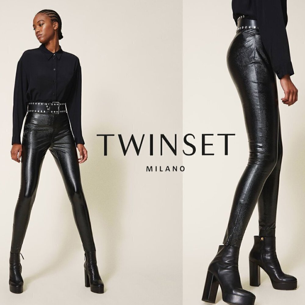 TWINSET Milano Animal Print Faux Leather Leggings. 2.